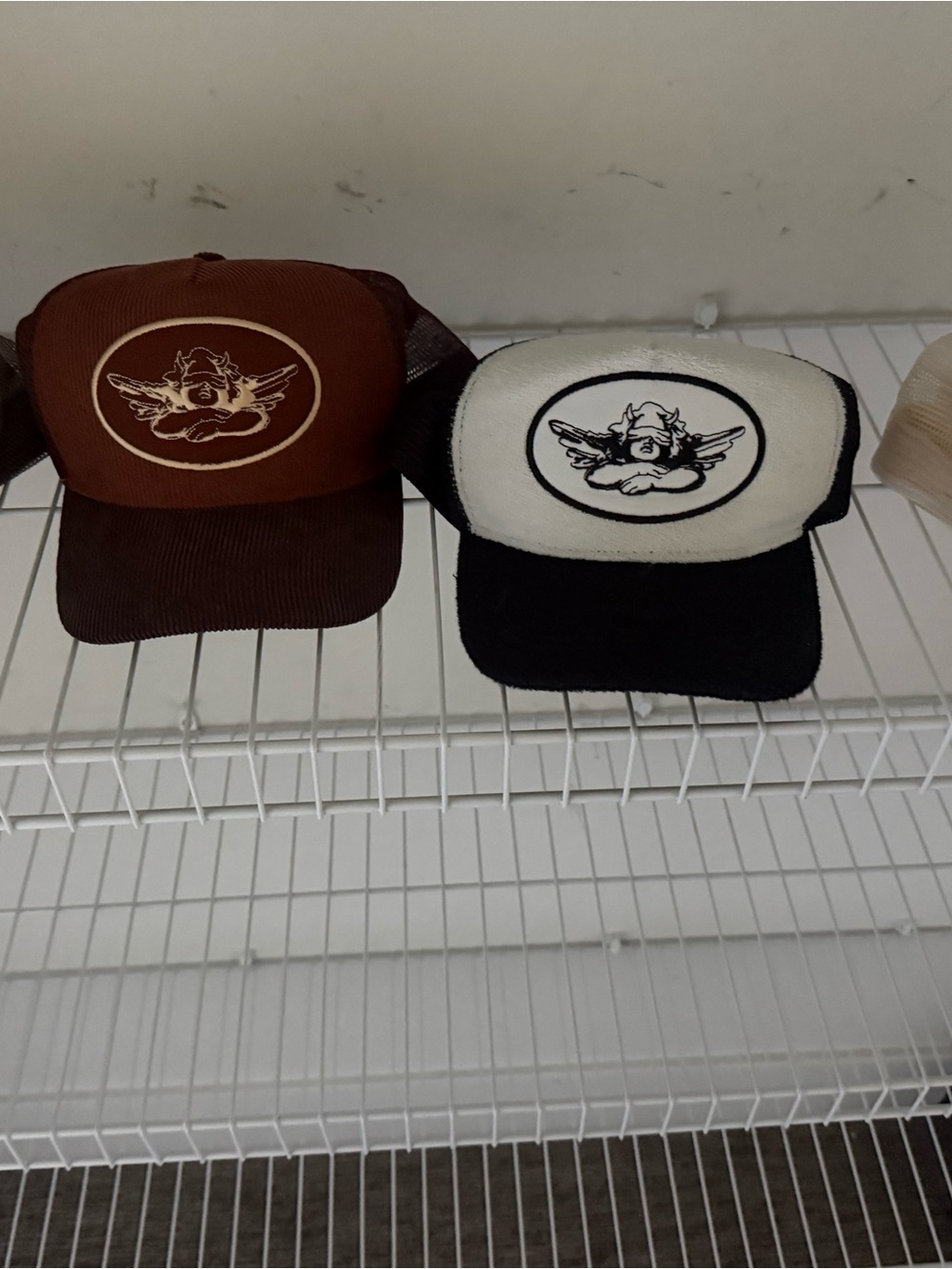 Boys Lie Brown & Black/White Corduroy Patch Trucker Hats